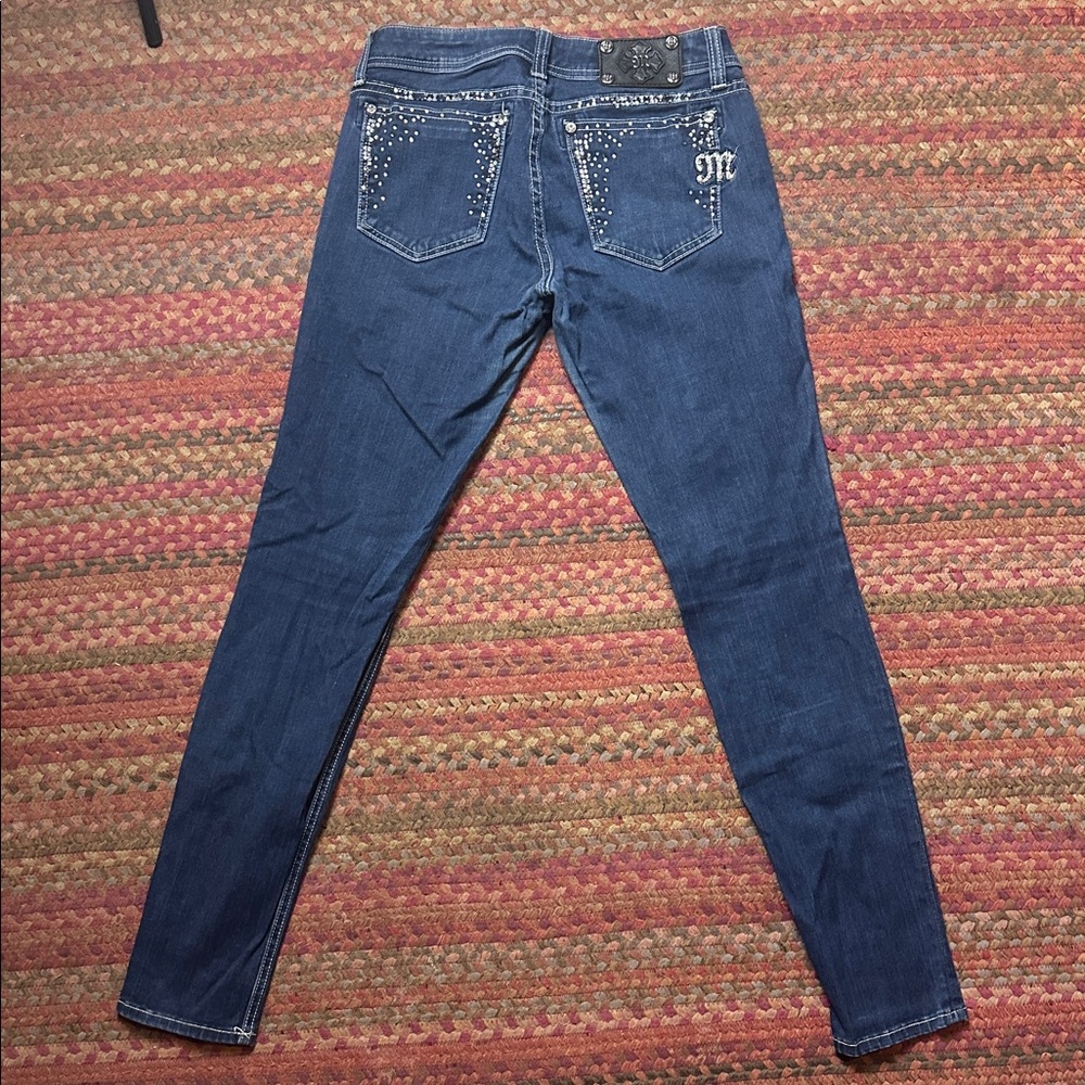MISS ME RHINESTONE DARK WASH SKINNY JEANS